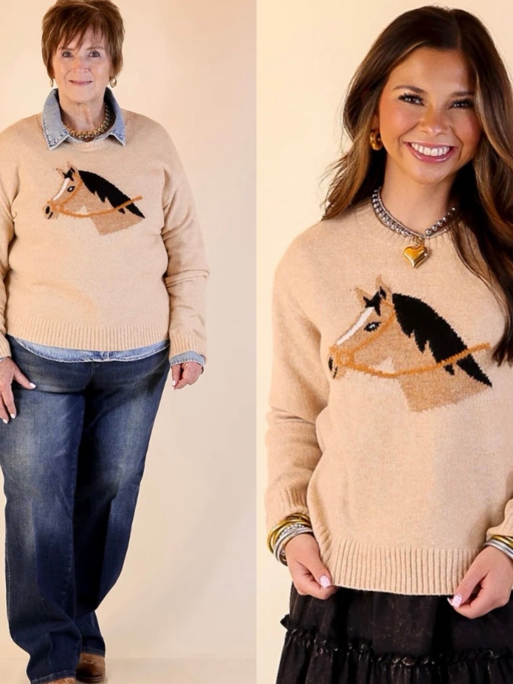 Simply Southern Neutral Horse Intarsia Sweater - Picture 3 of 3